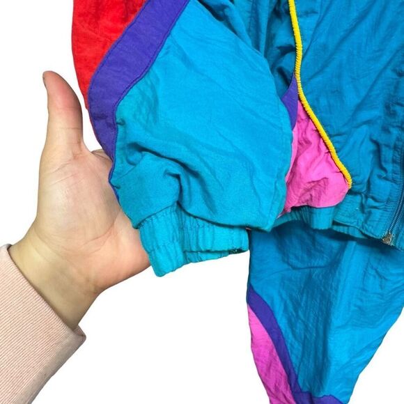 VTG 80s/90s Windbreaker Tracksuits Pink/Blue Jacket & Pants Set girls size 14 - Picture 3 of 16